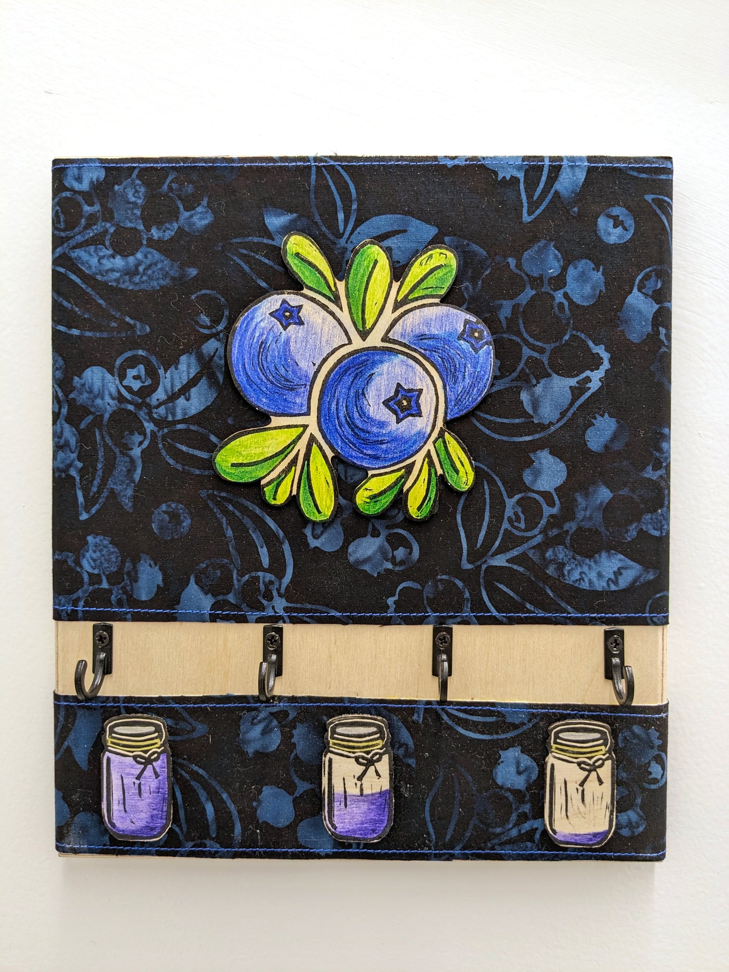 Blueberry Fabric 4 Hook Key holder - Batik