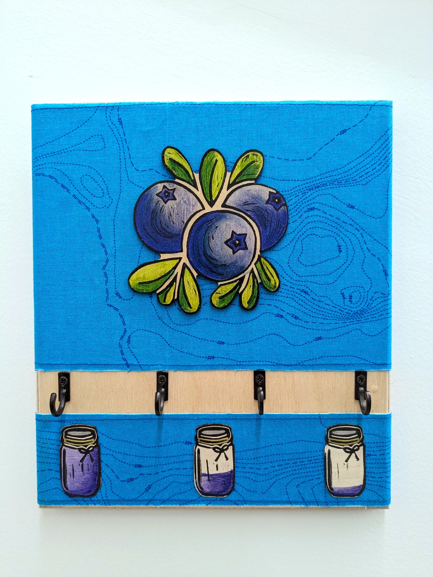Blueberry Fabric 4 Hook Key holder - Turquoise Topo