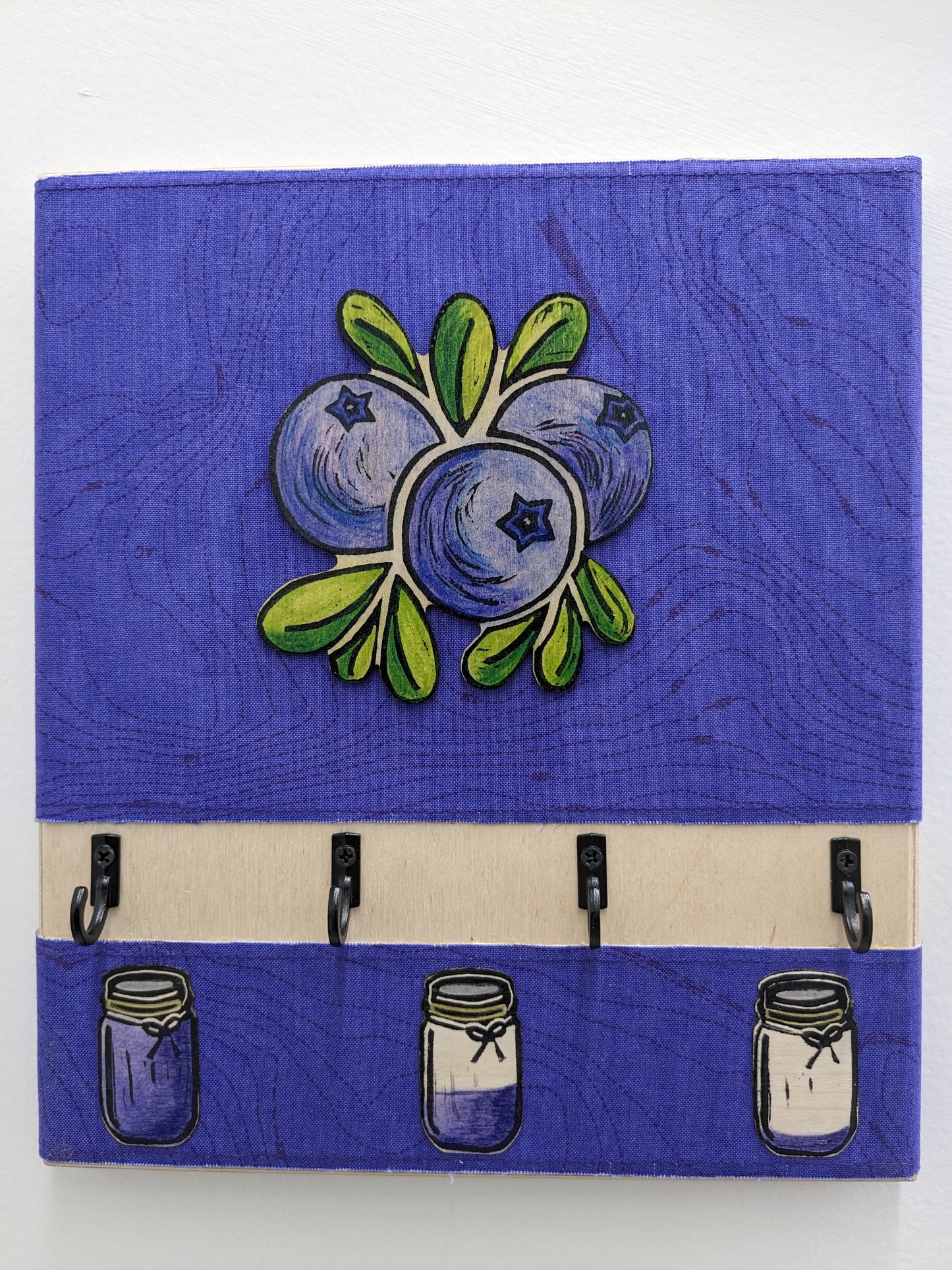 Blueberry Fabric 4 Hook Key holder - Purple Topo
