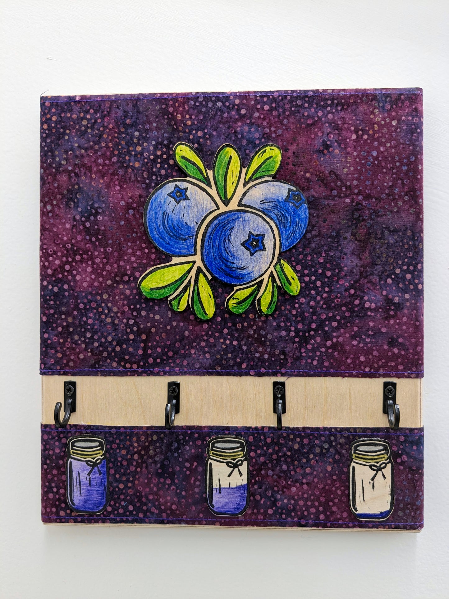 Blueberry Fabric 4 Hook Key holder - Jam